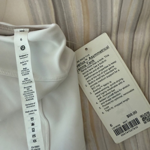 NEW! Lululemon Everlux Asymmetrical Tennis Tank Top White Size 6 W1EI5S $68 - Picture 3 of 12